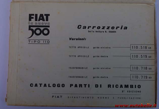 CATALOGO PARTI DI RICAMBIO FIAT 500 N TIPO 110 3 EDIZIONE